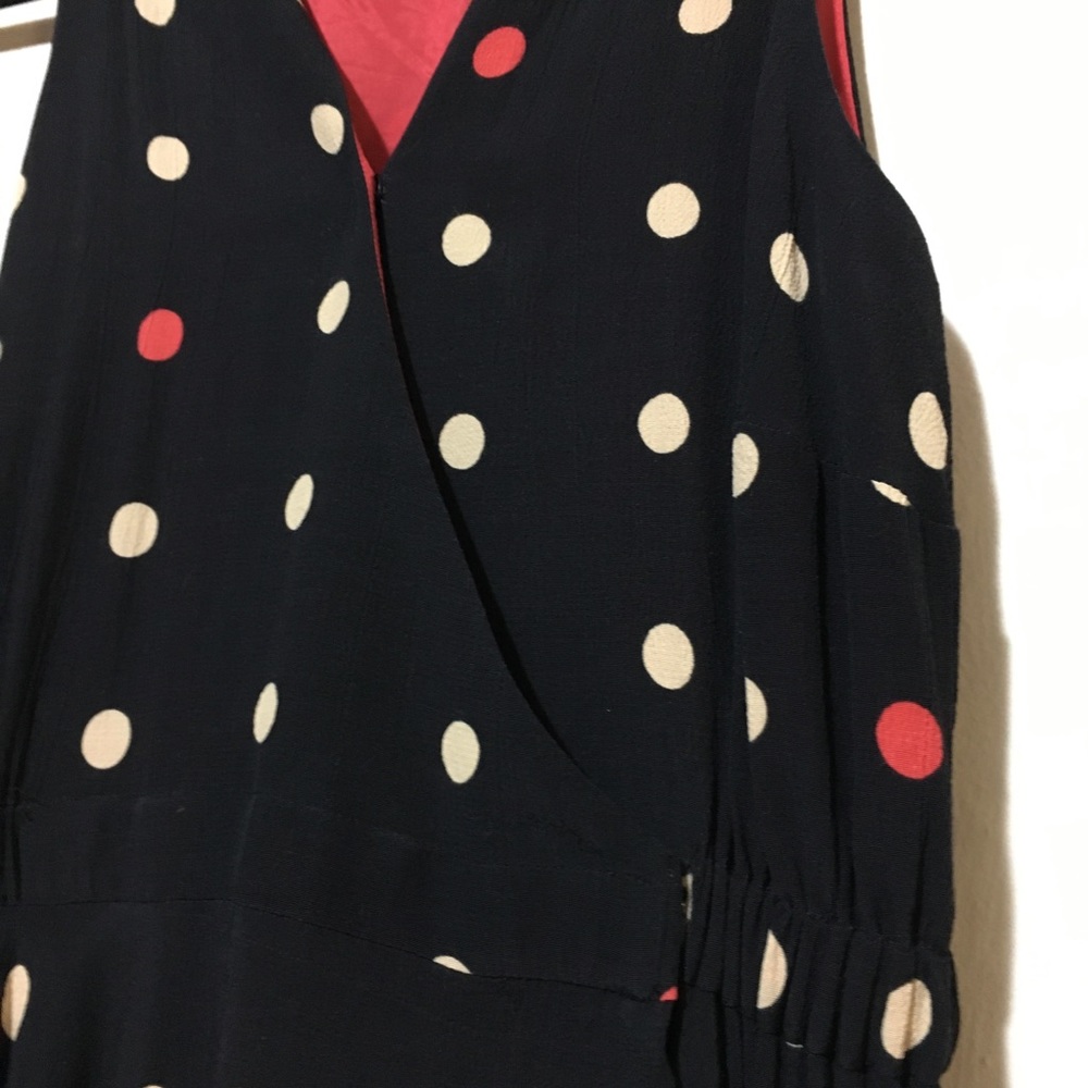 Anthropologie Black Polka Dot Midi Dress with Red Accents - Picture 7 of 16